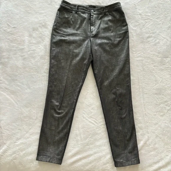LAUNDRY by Shelli Segal Black Metallic Skinny Cropped Pants--EUC--8 - Picture 10 of 16